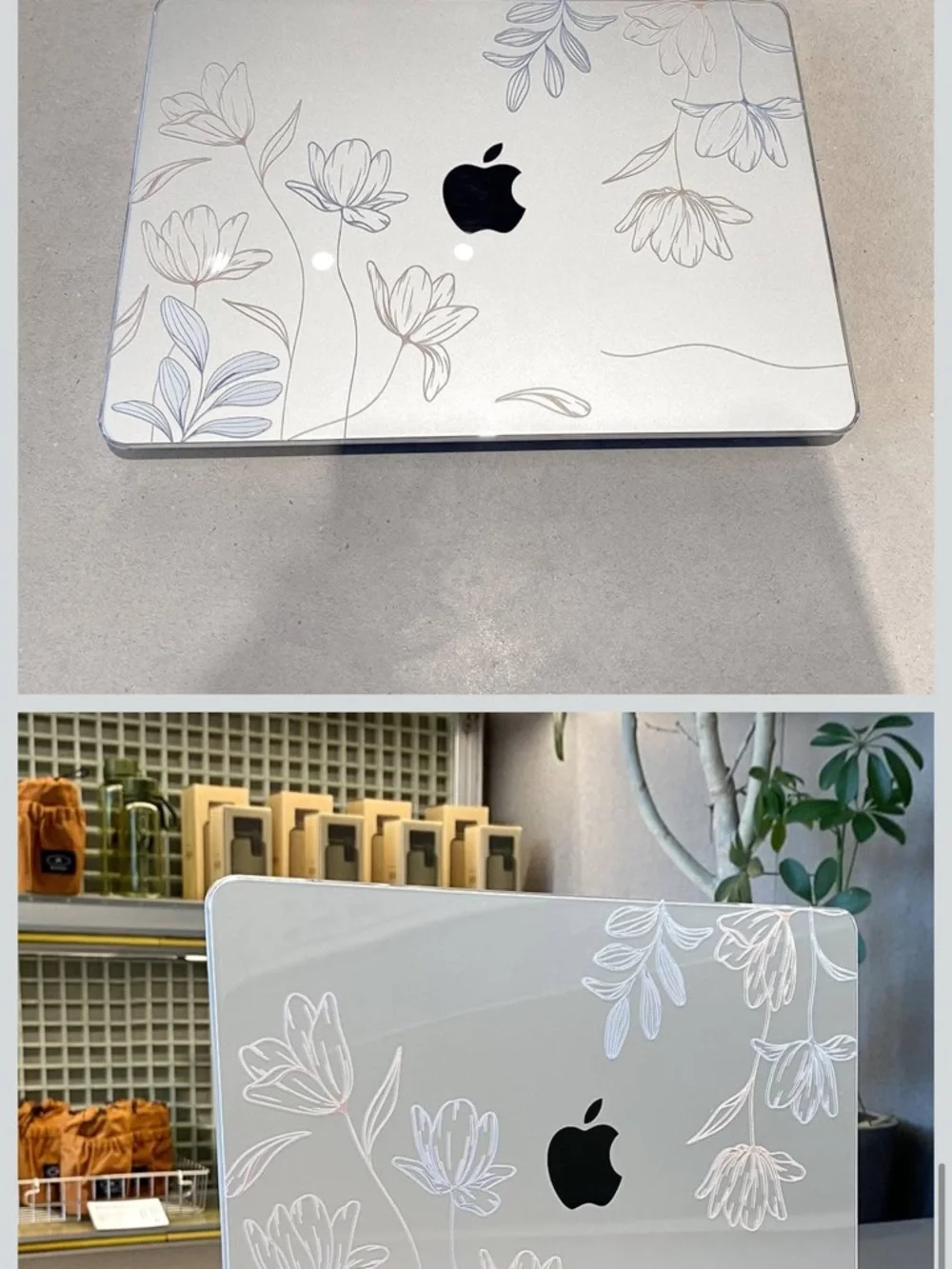 Apple Clear Laptop Case with Pastel Floral and Rose Accents